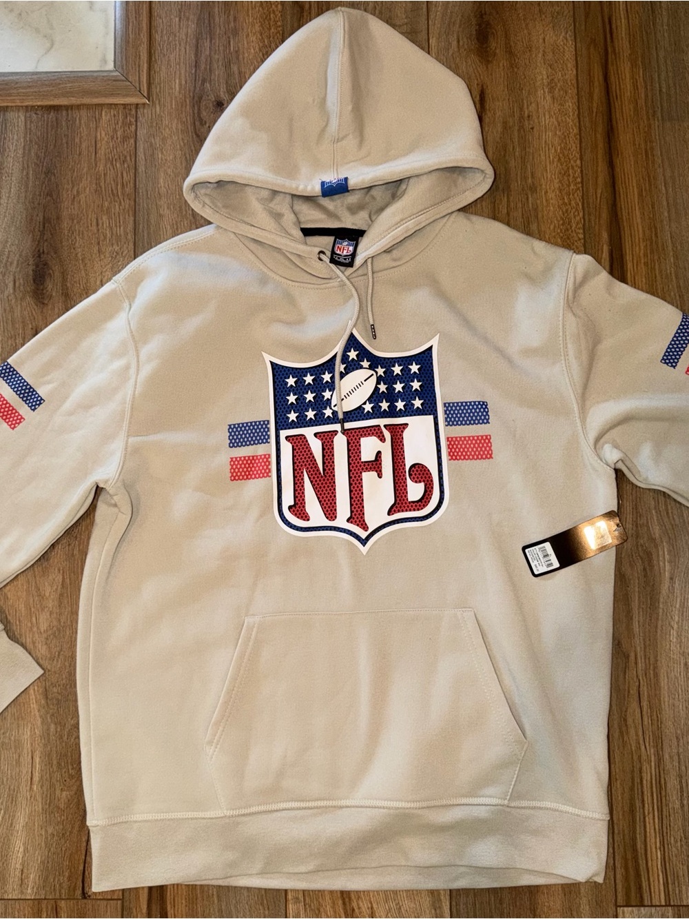 NFL Cream Crewneck Hoodie with Red and Blue Shield Logo